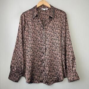Chicos Blouse Womens 0.5 Size 6 Brown Black Satin Embellished Mobwife Glam Top